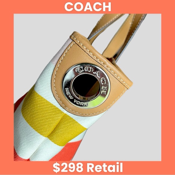 COACH F30041 Hadley Multistripe Canvas/Leather Medium Size Tote Bag EUC - Picture 10 of 12